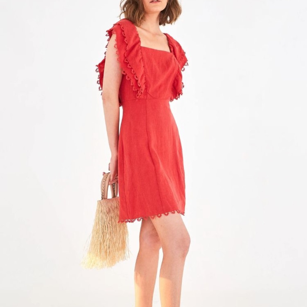 Pre-loved FARM RIO Cherry Red Linen mini dress size M